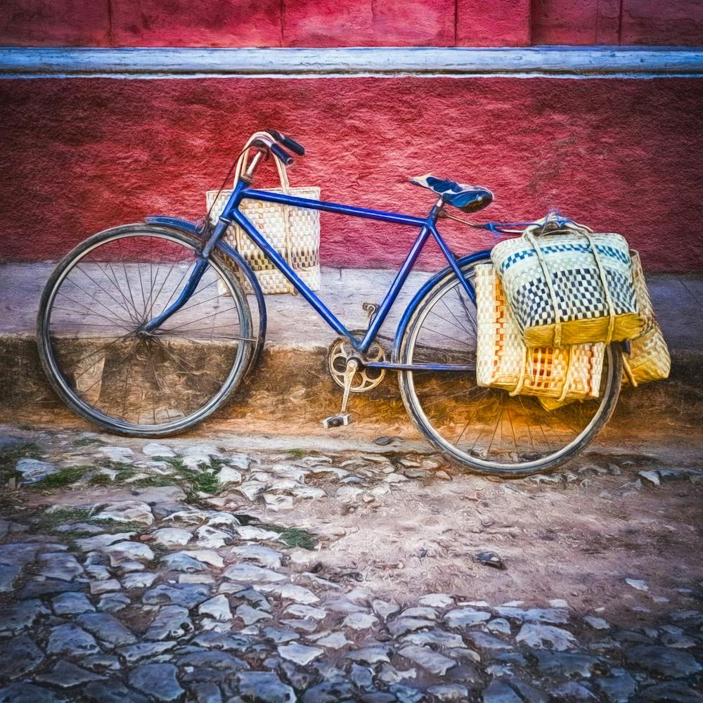 Shopping Bags On Bicycle Square