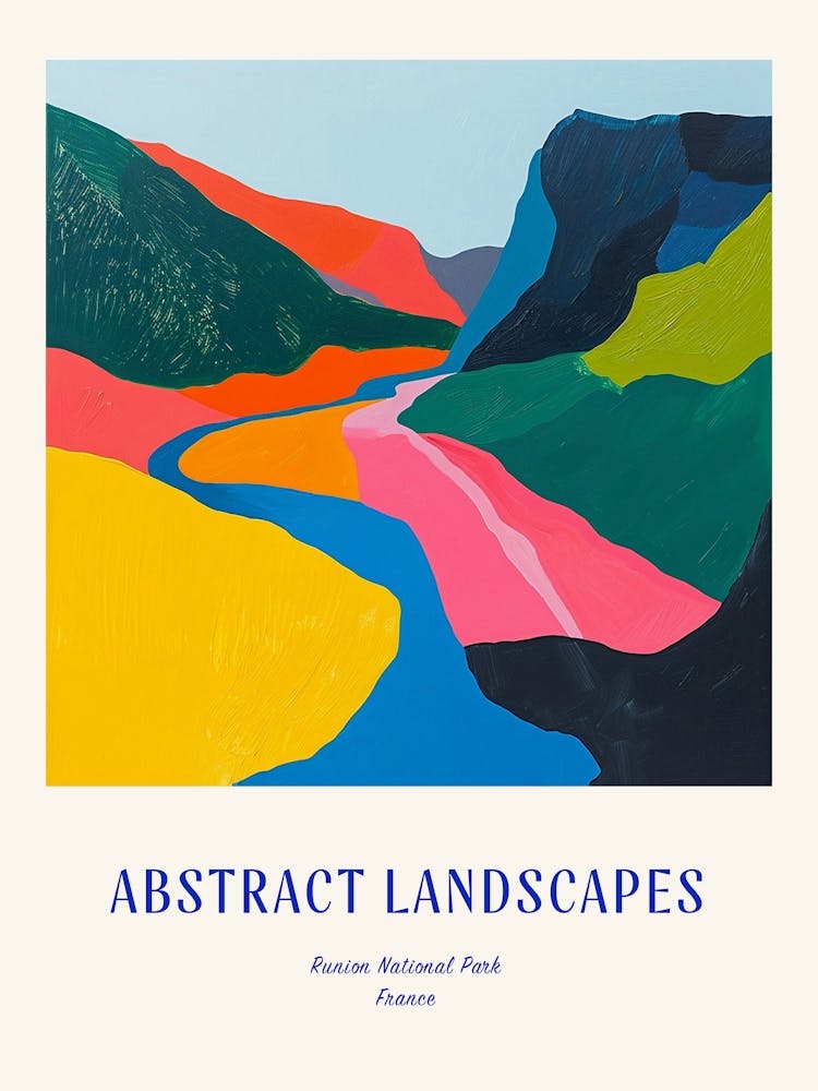 Farbenfrohes Abstraktes Runion National Park Frankreich 3 Poster Blau