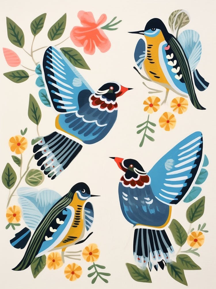 Folk Style Bird Painting Blue Jay 3