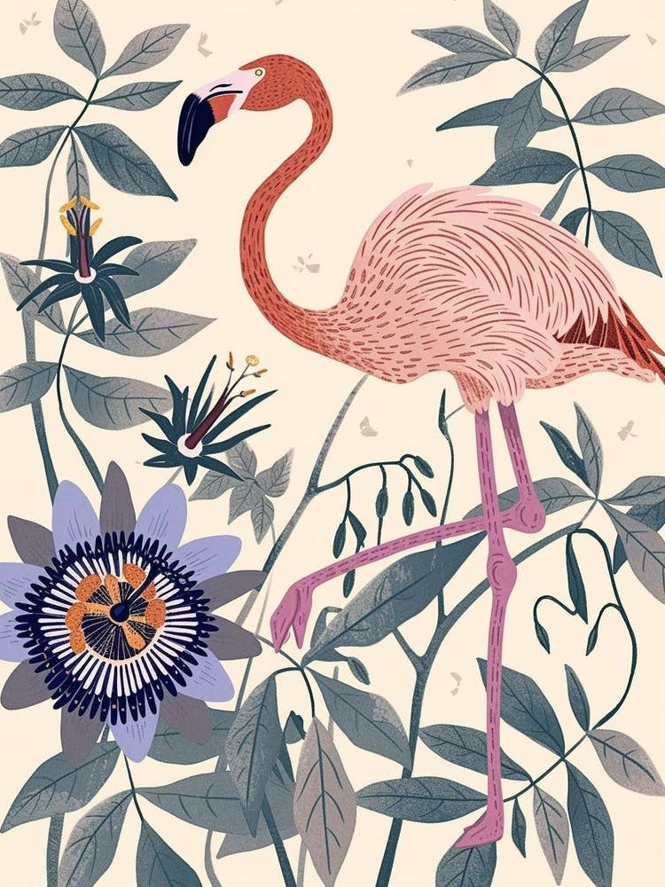 Jamess Flamingo And Passionflowers Minimalist Illustration 1