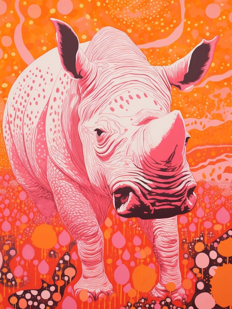 Rhino In The Wild Pink & Orange Geometric 2