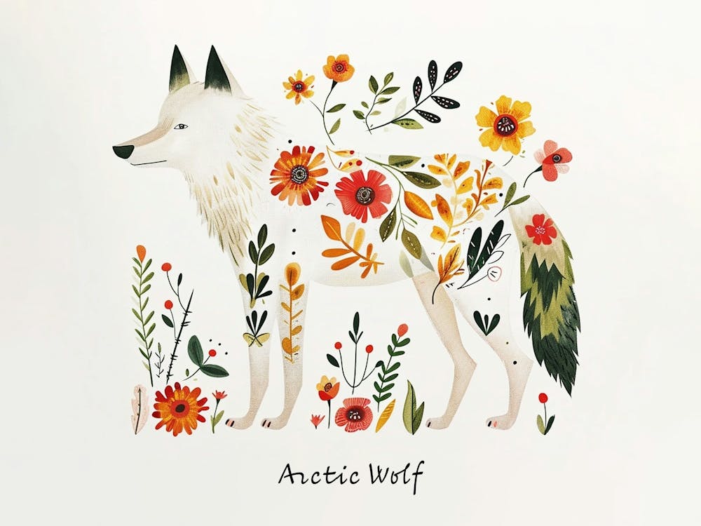 Little Floral Arctic Wolf 4 Poster