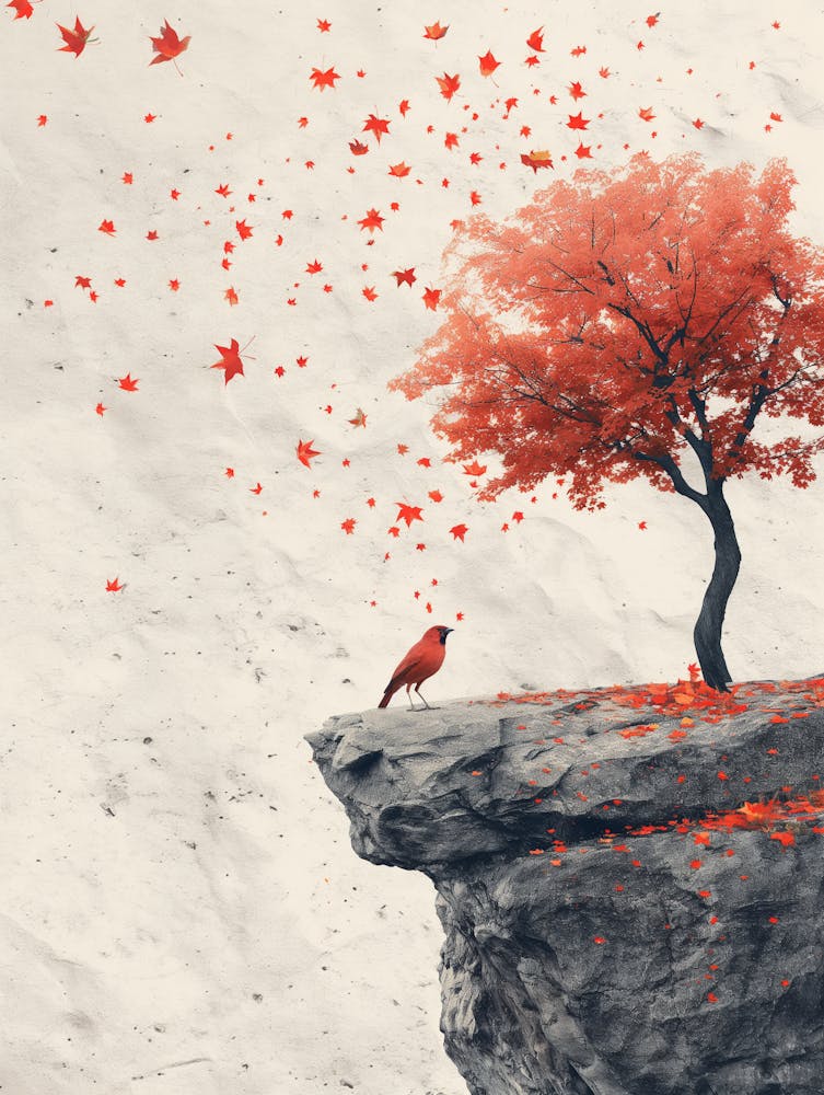 Red Tree On The Cliff