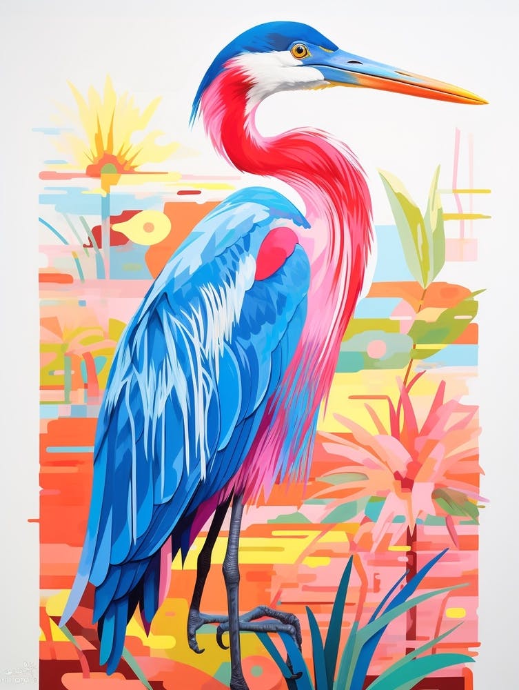Colourful Bird Painting Great Blue Heron 1