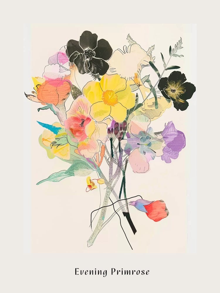 Evening Primrose 1 Collage Flower Bouquet Poster