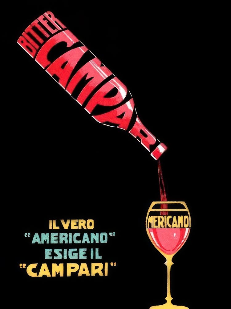 Campari Aperitivo Red Black Bar Cocktails Vintage Bitter