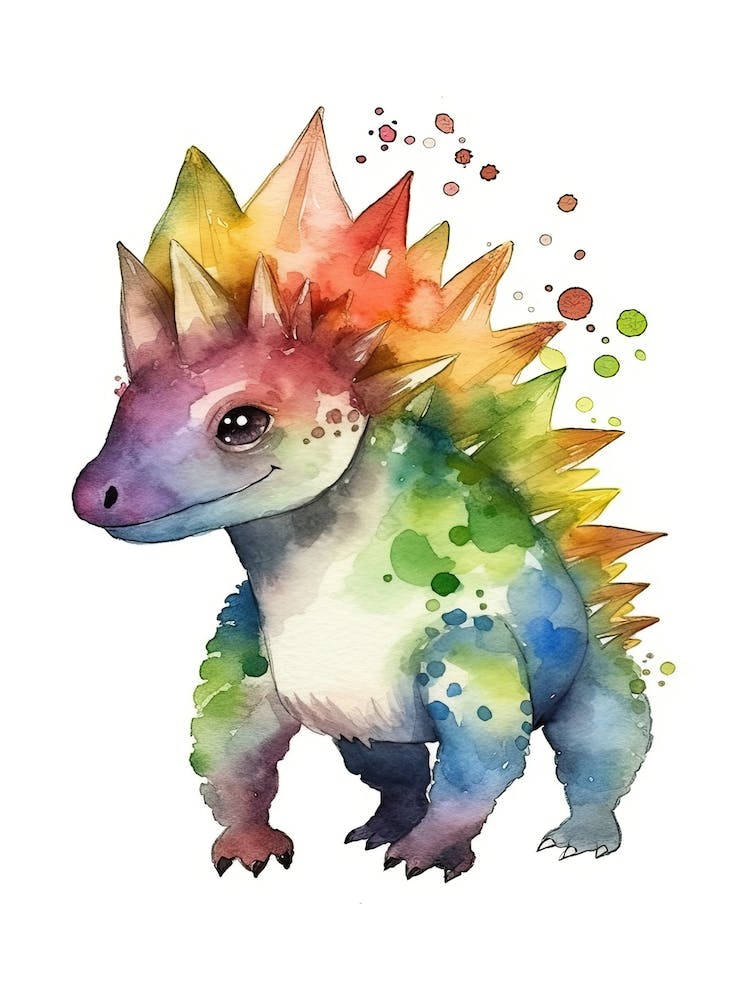 Stegosaurus Cute Dinosaur Watercolour 4