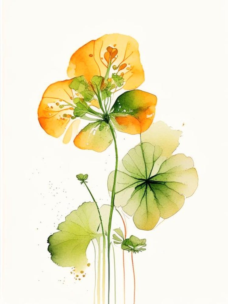 Nasturtium Herb Minimalist Watercolour