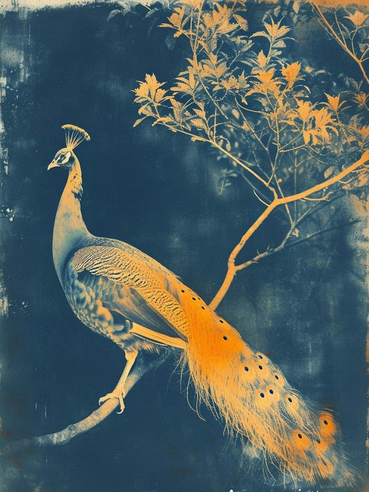Orange & Blue Peacock Cyanotype Inspired 2