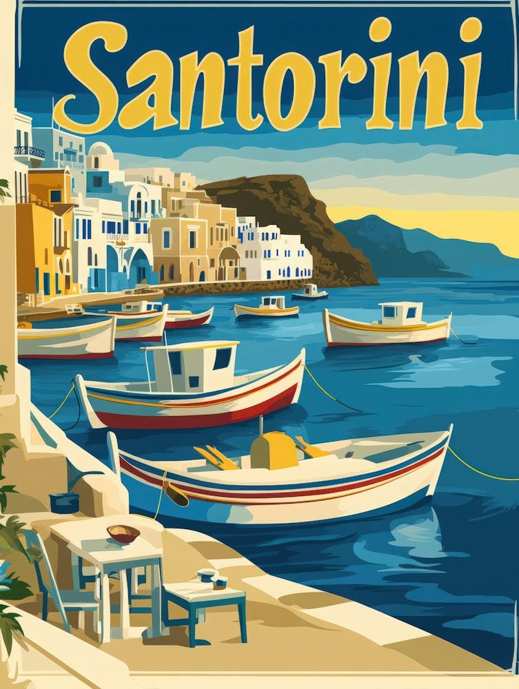 Aihrgdesign A Retro Travel Poster For Santorini 1