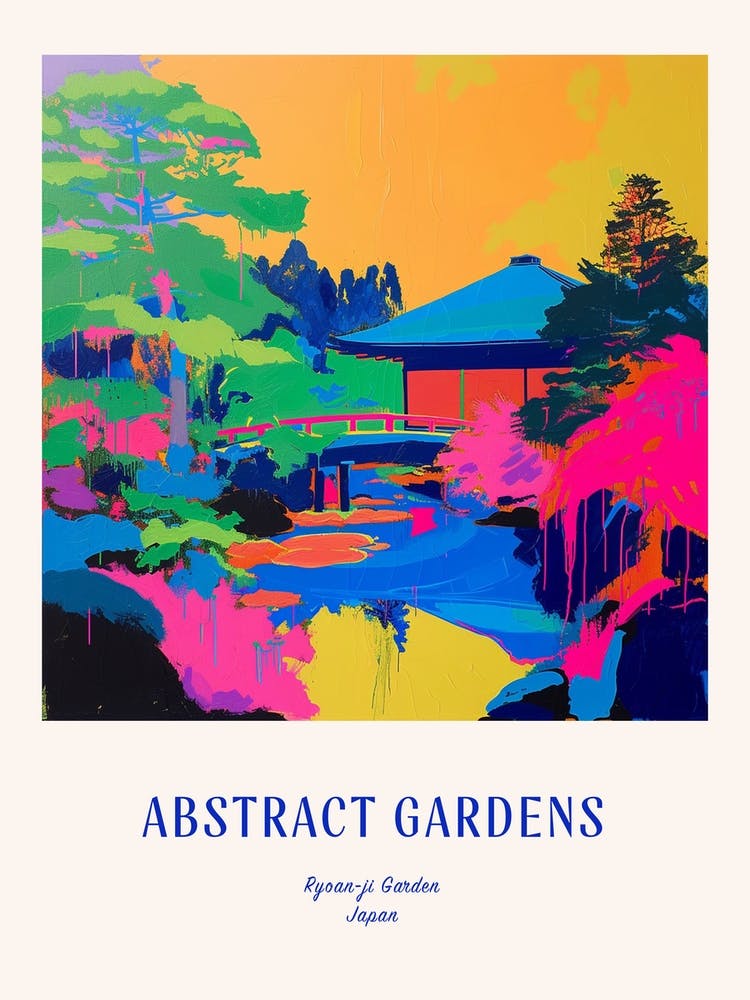 Colourful Gardens Ryoan Ji Garden Japan 4 Blue Poster