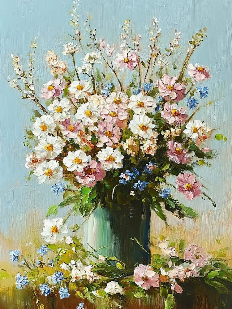 Oil Painting On Canvas, Still Life Flowers