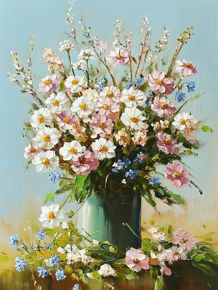 Oil Painting On Canvas, Still Life Flowers