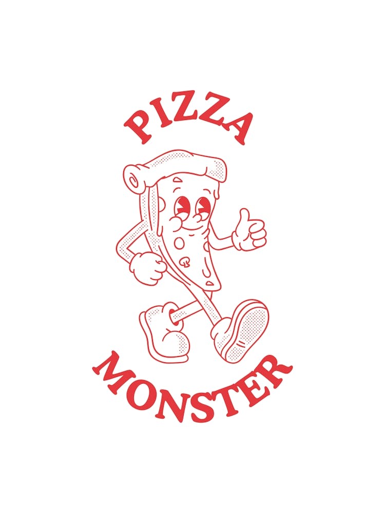 Pizza Monster Kitchen Retro Illustration