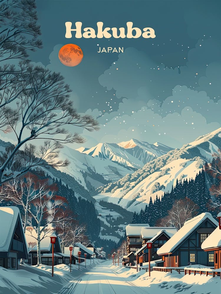 Hakuba Japan Snow Travel Art Illustration