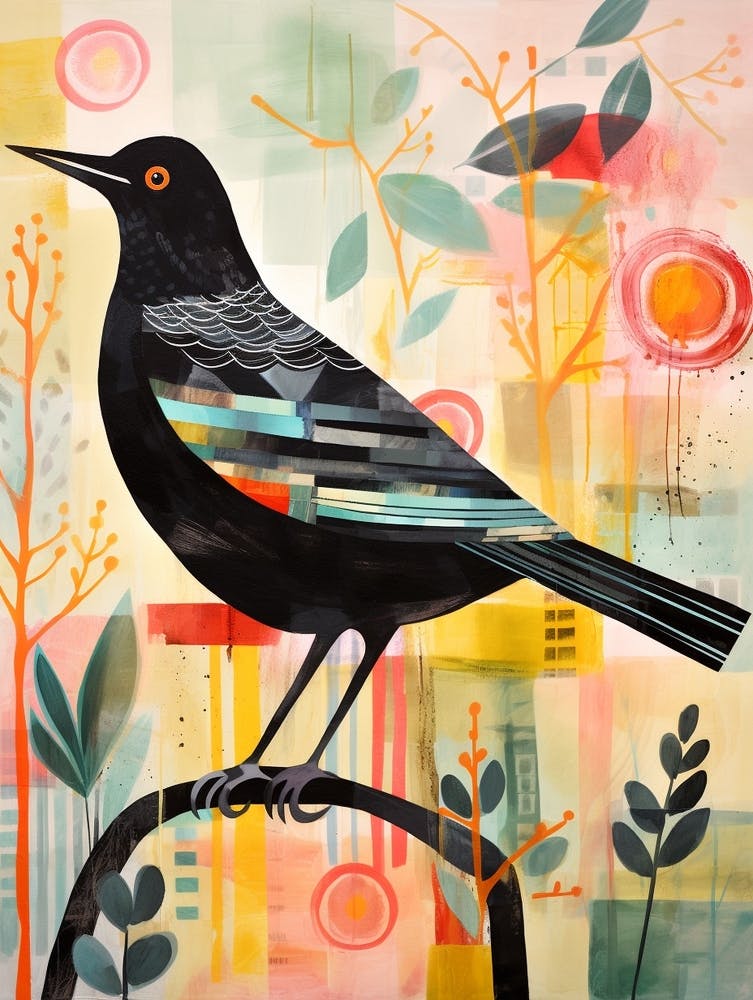 Bird Painting Collage Blackbird 1