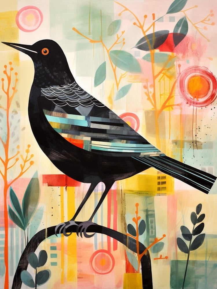 Bird Painting Collage Blackbird 1
