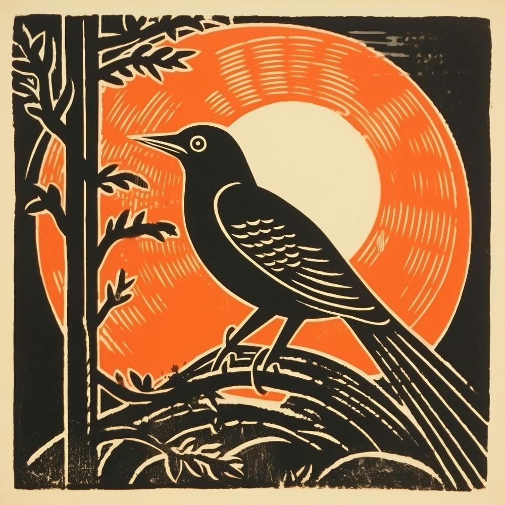 Retro Bird Lithograph Cuckoo 2