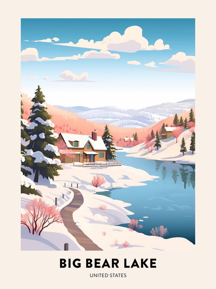 Affiche de voyage d'hiver vintage Big Bear Lake California 3