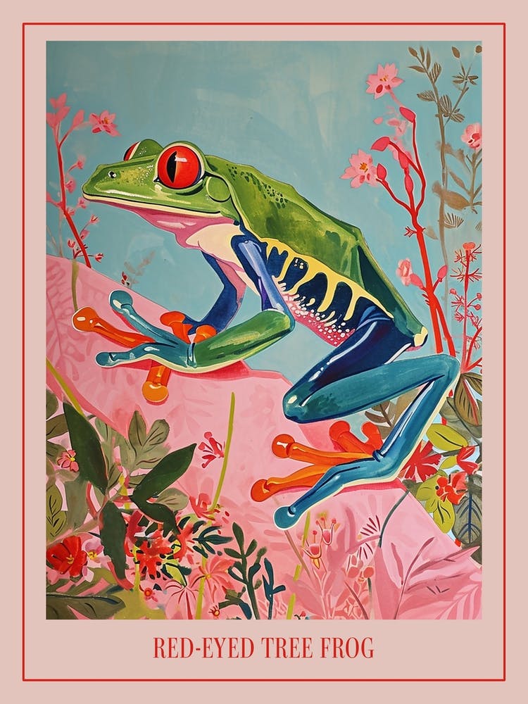 Floral Animal Painting Red Eyed Tree Frog 4 Poster