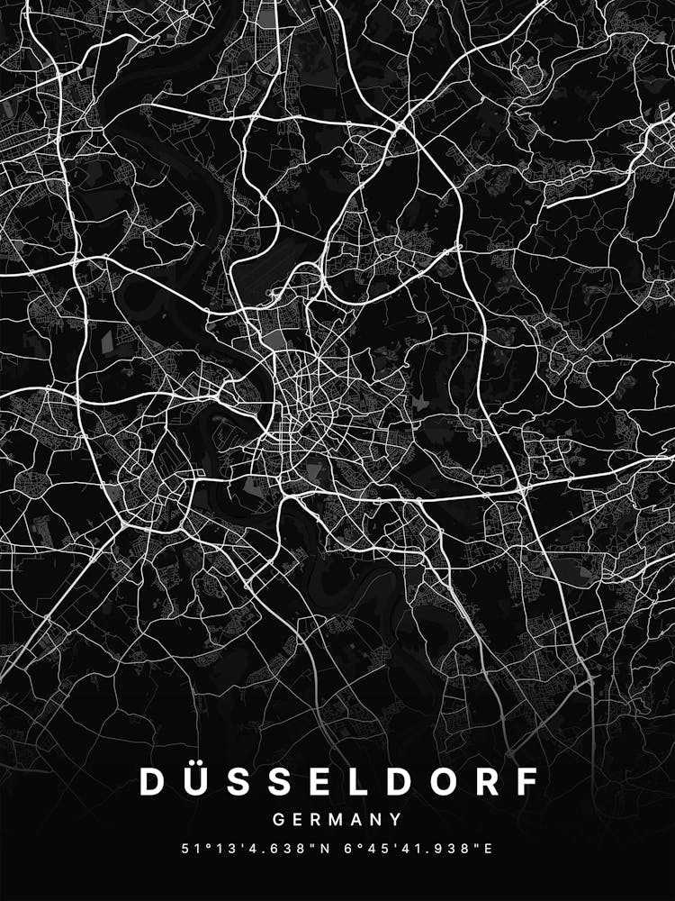 Dusseldorf Germany Black Map