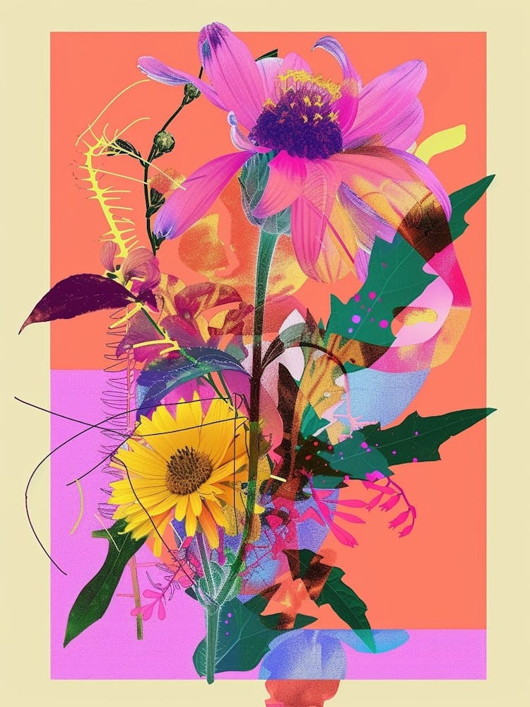 Gaillardia 1 Neon Flower Collage