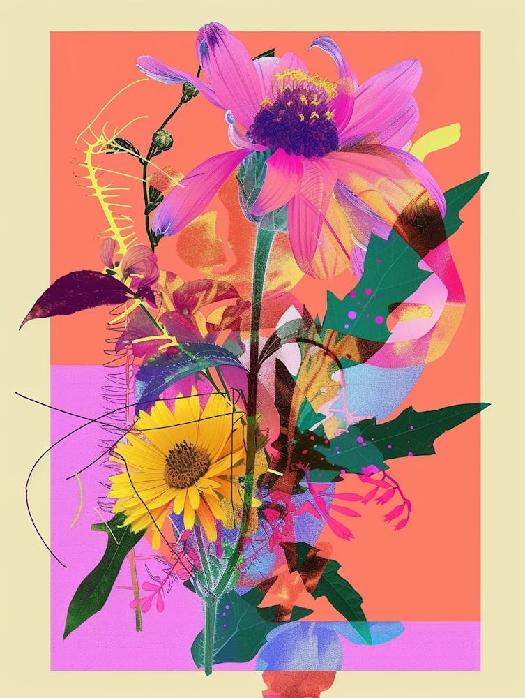 Gaillardia 1 Neon Flower Collage