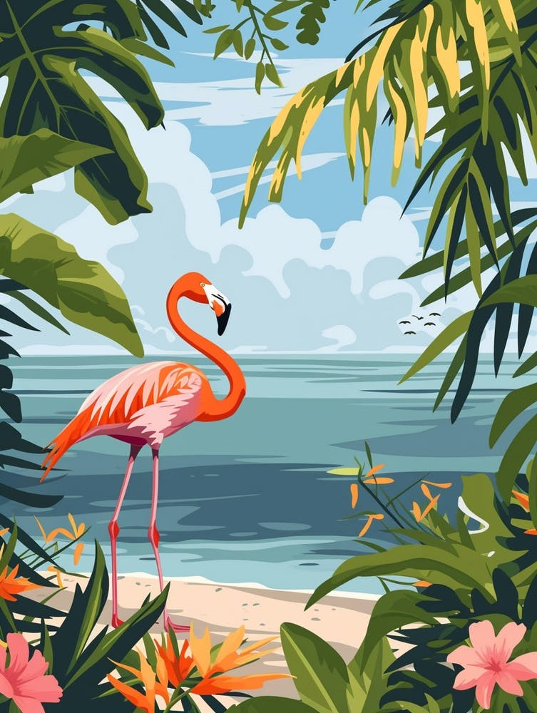 Greater Flamingo Caribbean Islands Tropical Illustration 4