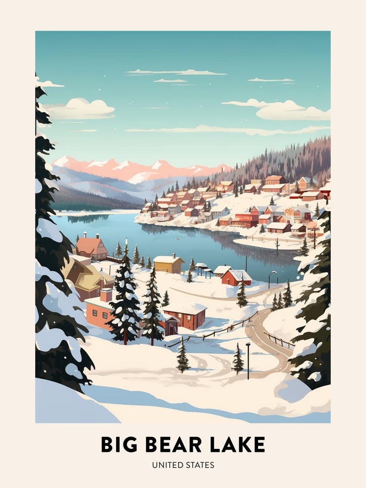 Vintage Winter Travel Poster Big Bear Lake California 4