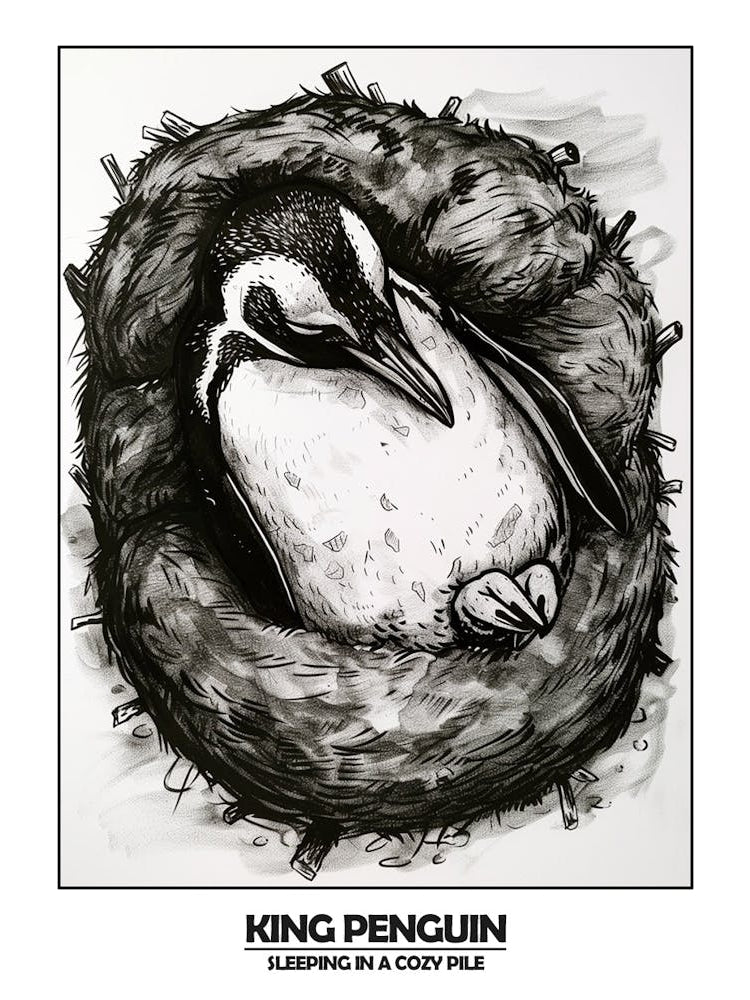 Penguin Sleeping In A Cozy Pile Poster 4