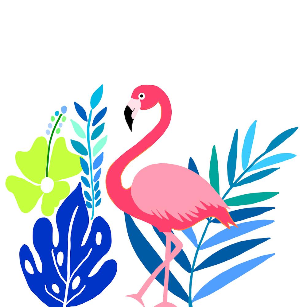 Pink Flamingo And Tropical Leaves