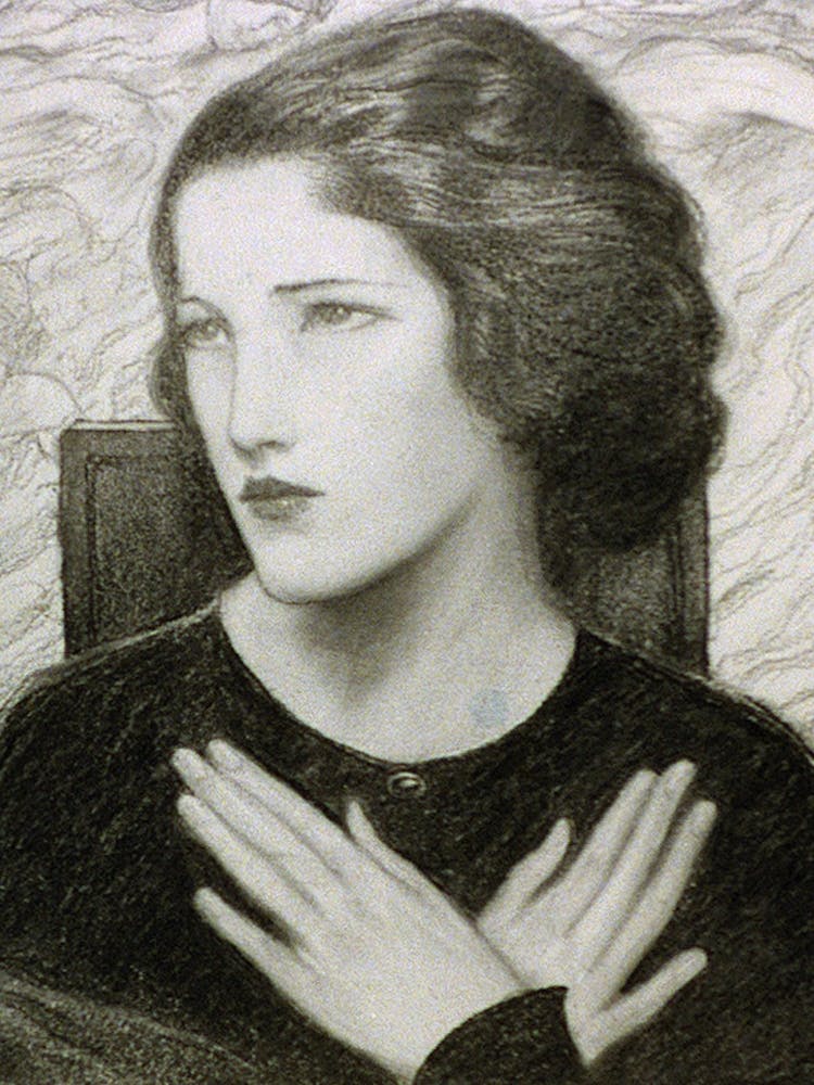 Head And Shoulders Of Girl With Hands Crossed (Between 1890 And 1934) By Wladyslaw Theodore Benda