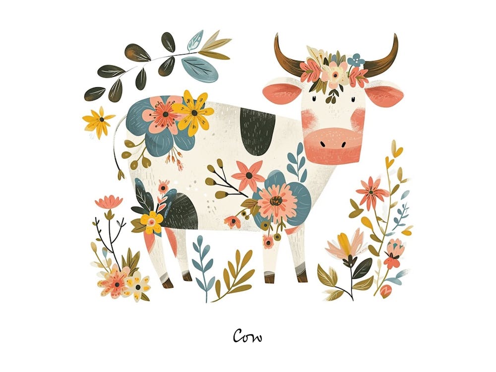Little Floral Cow 1 Poster