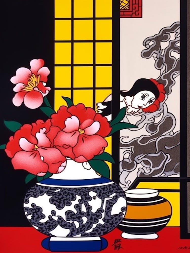 Peony Flower Still Life  3 Pop Art Style