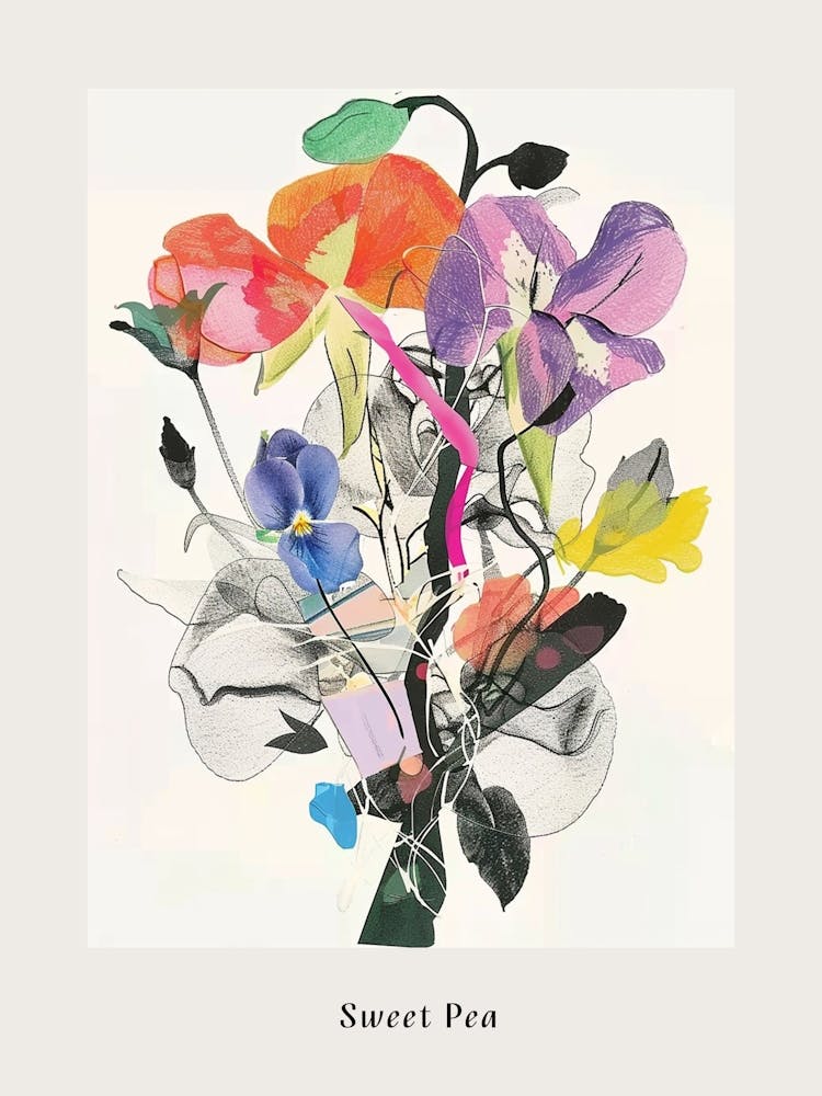 Sweet Pea 3 Collage Flower Bouquet Poster