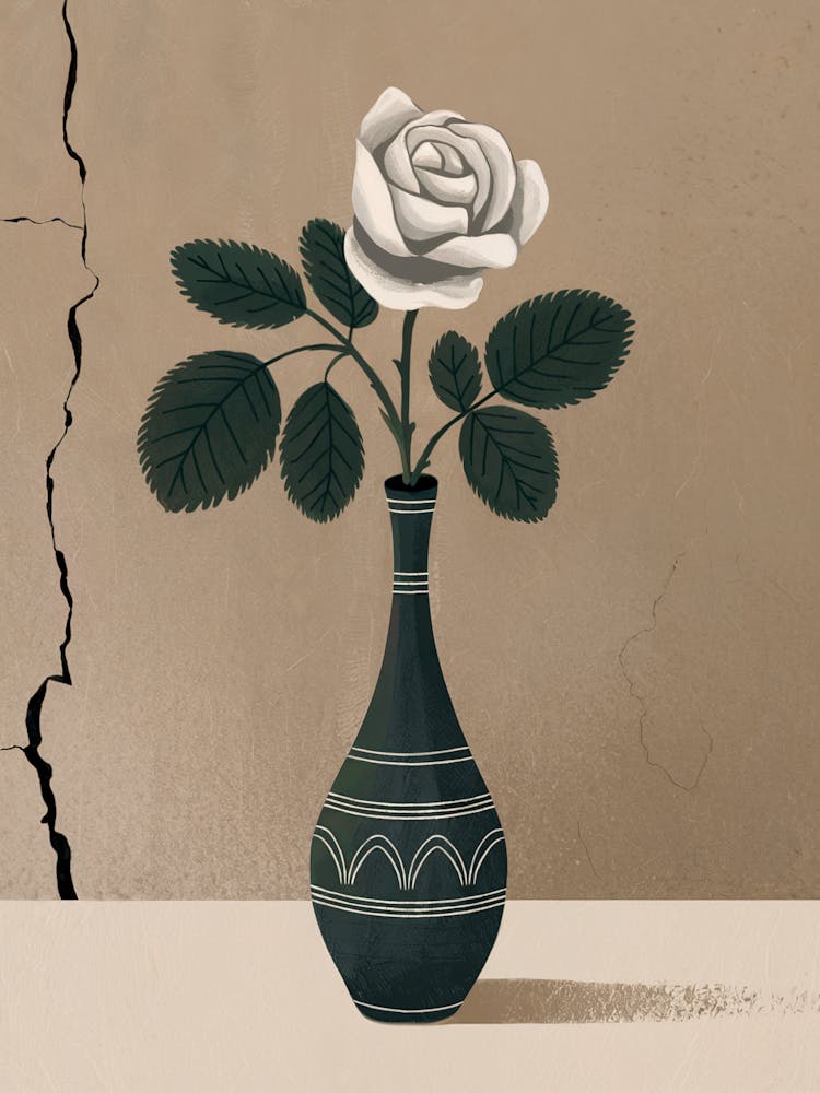An Illustration Of A Simple Vase With A Rose