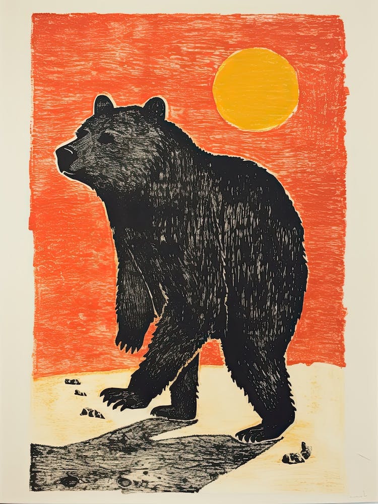 Bear, Woodblock Animal  Drawing 3