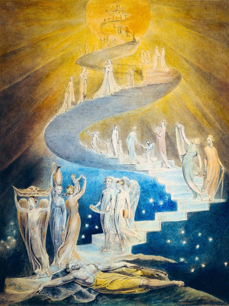 Jacobs Ladder or "Jacob's Dream' by William Blake 1805 HD Remastered Stairway to Heaven - 300dpi Immaculate Angels