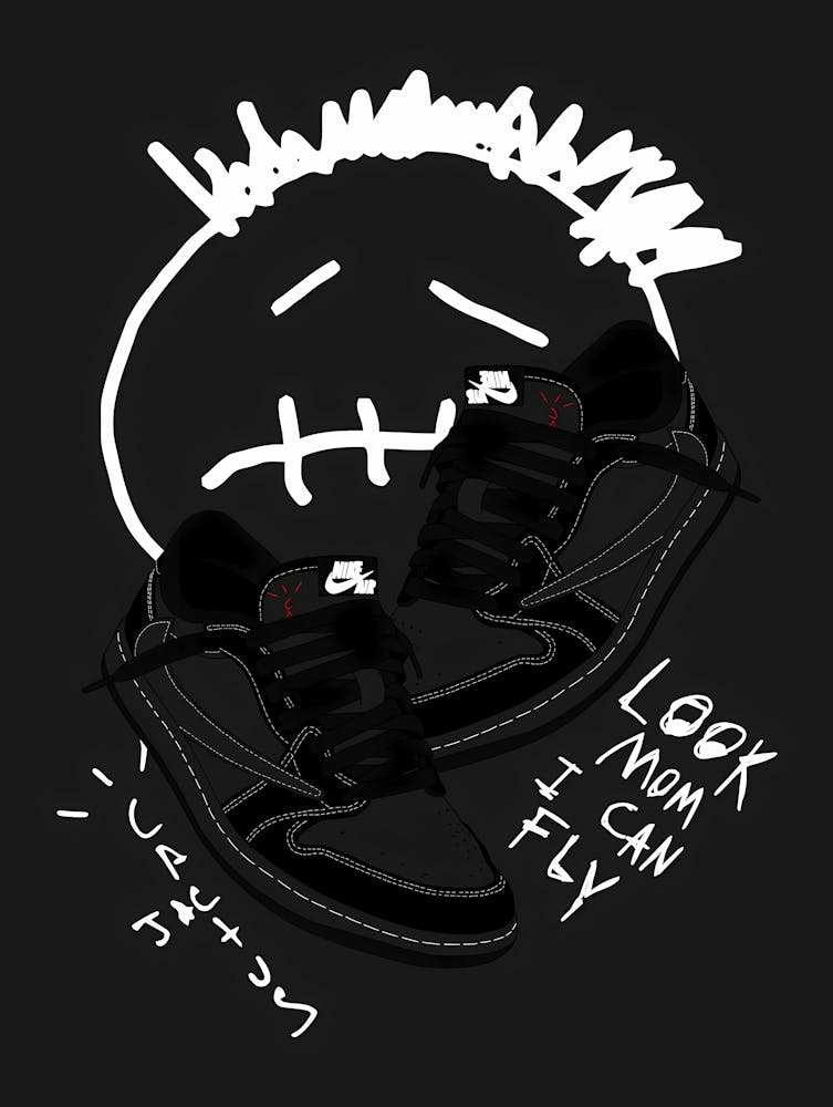 Look Mum Fly - Nike Air Force 1 Travis Scott - Dark Aesthetic Sneaker Art