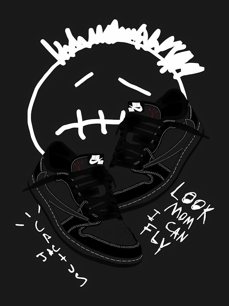 Look Mum Fly - Nike Air Force 1 Travis Scott - Dark Aesthetic Sneaker Art
