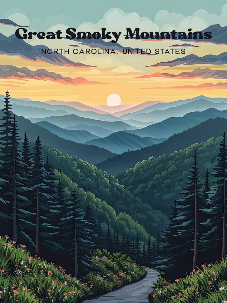 Montagnes Great Smoky Art de Voyage des Appalaches