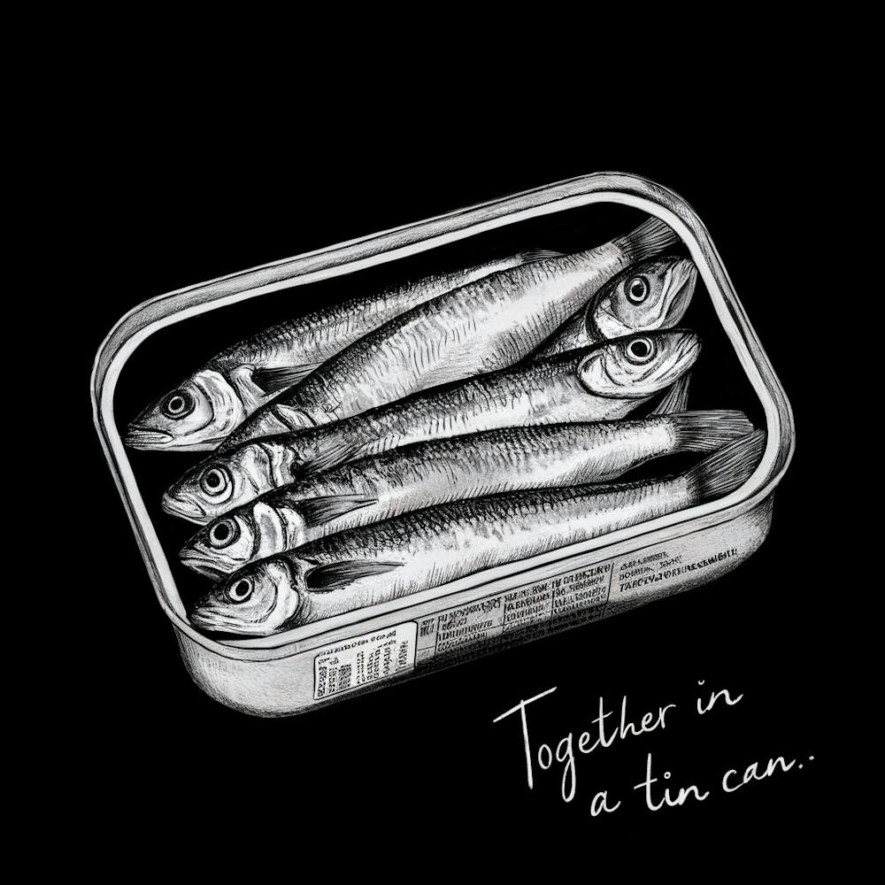 Sardines Can On Black "Together In A Tin Can" Quote