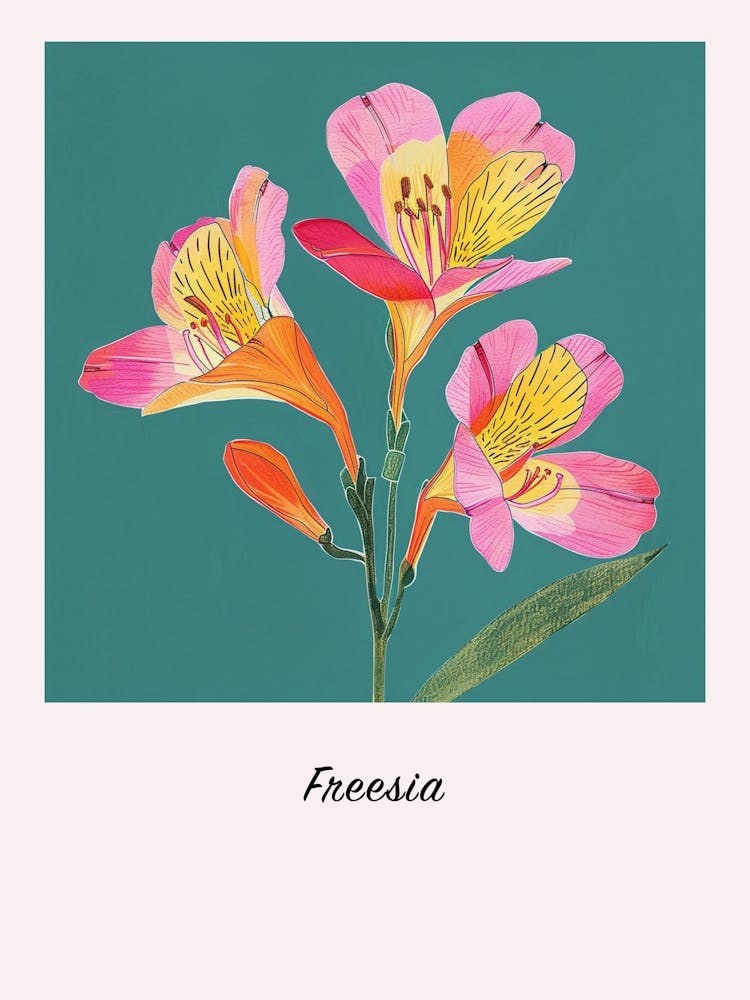 Freesia 3 Square Flower Illustration Poster
