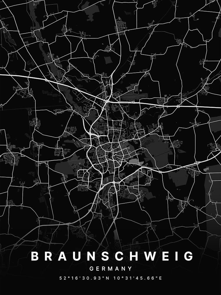 Braunschweig Germany Black Map