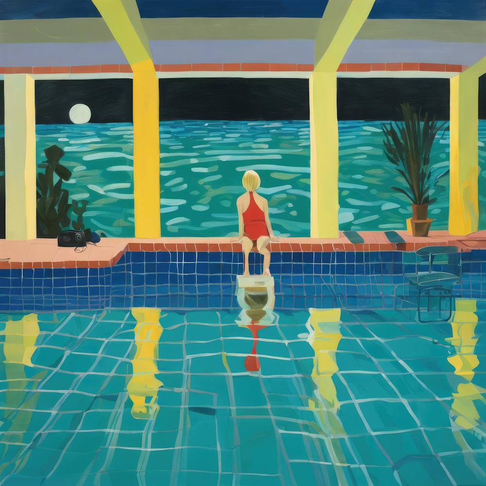 In Style of David Hockney. Swimming Pool at Night Series