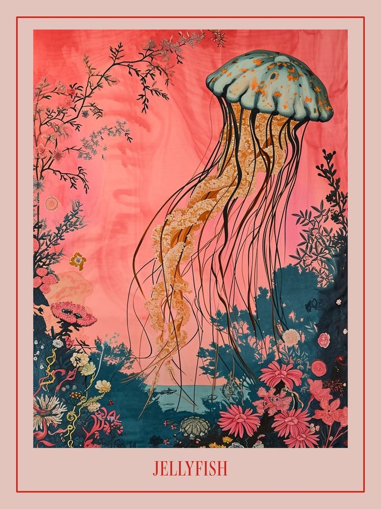 Floral Animal Painting Jellyfish 4 Poster