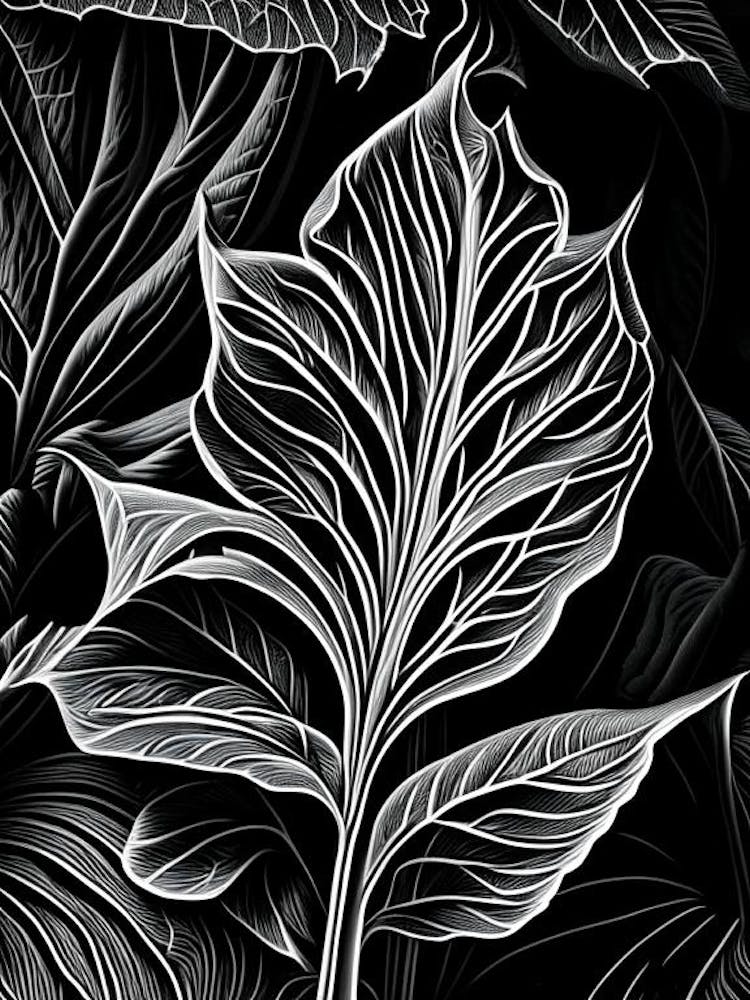 Basil Leaf Linocut 2