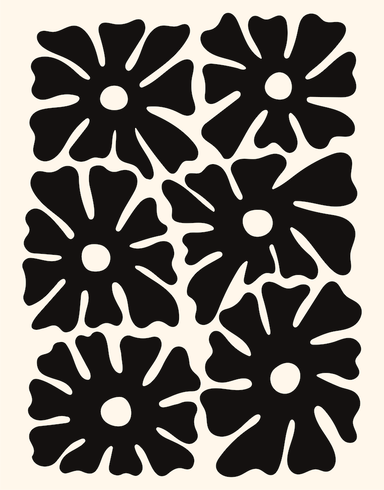 Black and White Mid-Century Flowers 1