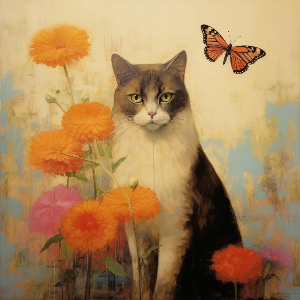 Calm Cat with Butterfly