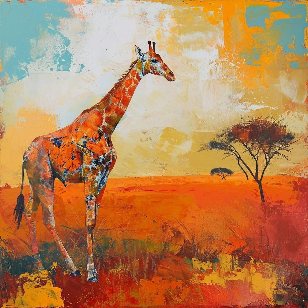 Giraffe With A Singular Acacia Tree